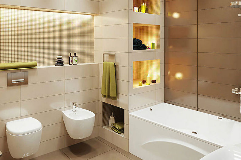 Minimalistisk brunt bad - interiørdesign