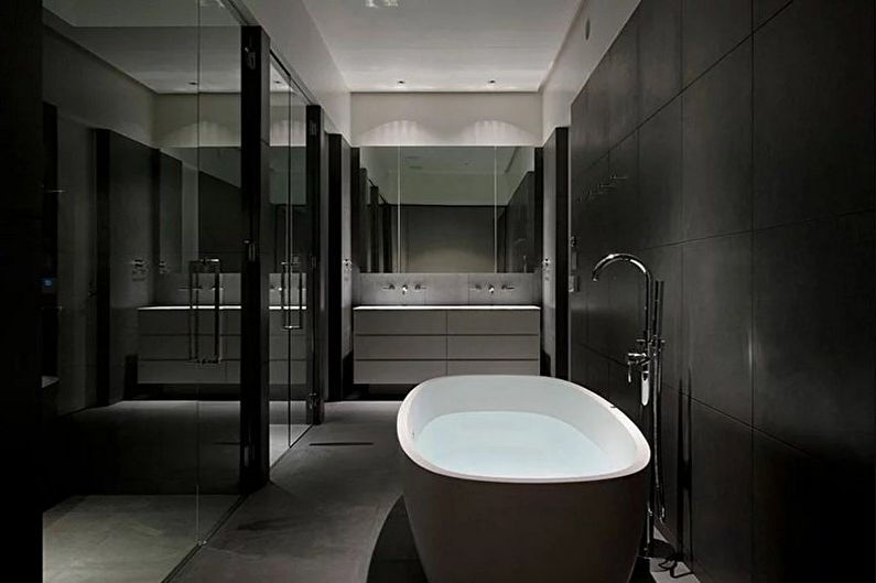 Čierna kúpeľňa v štýle minimalizmu - interiérový dizajn