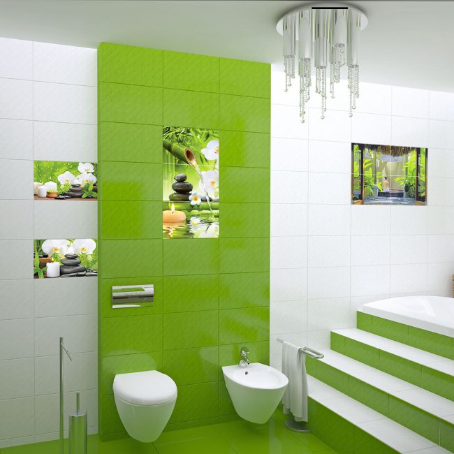 Color verde en el interior del baño.