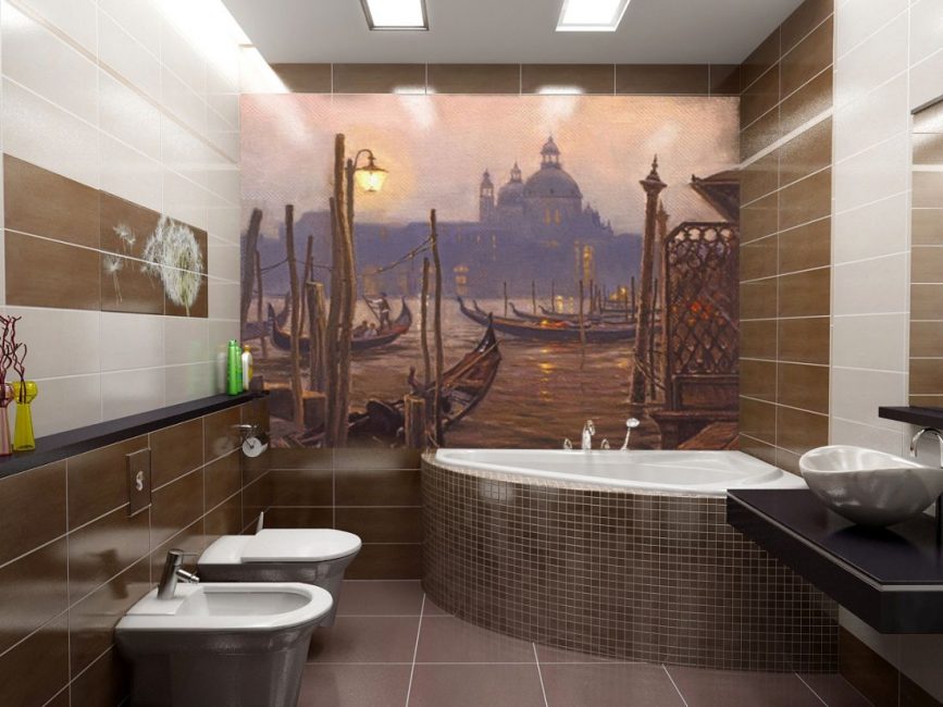 Banheiro clássico decorado com formas geométricas