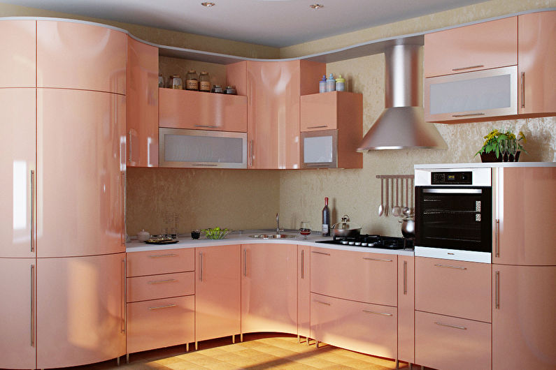 Hjørne innebygde kjøkken - foto, interiørdesign