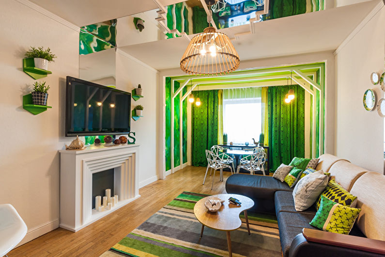 Grønn farge i interiøret i stua - foto