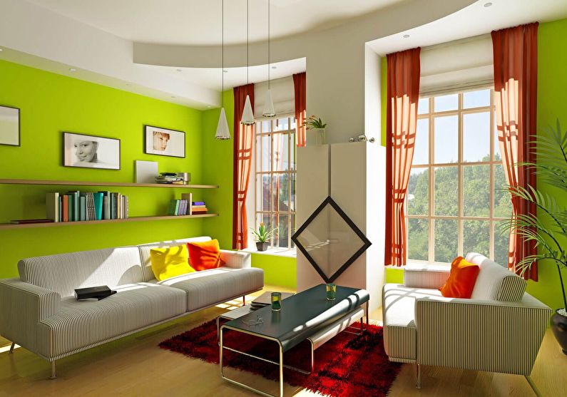 Zelená farba v interiéri obývačky - foto