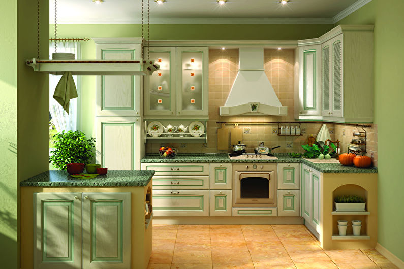 Grønn farge i kjøkkenets indre - foto