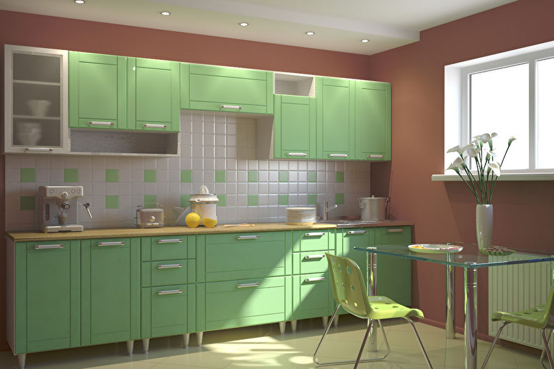 Grön färg i det inre av köket - foto