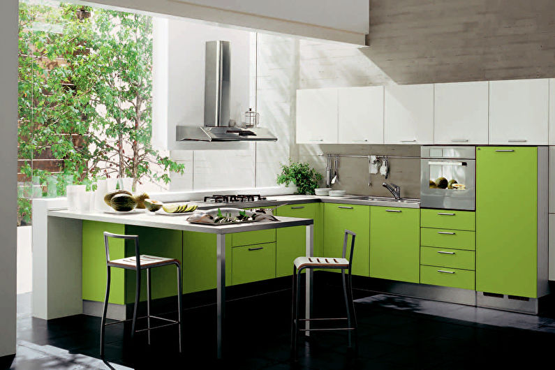 Grønn farge i kjøkkenets indre - foto