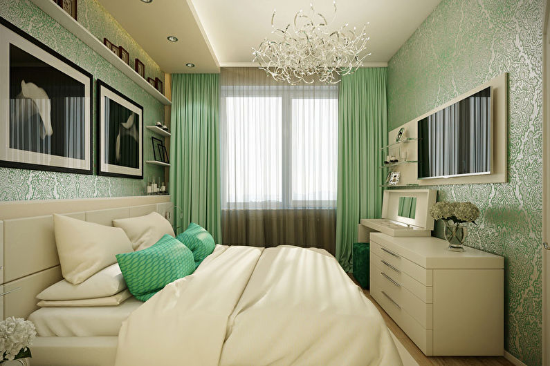 Zelená farba v interiéri spálne - foto