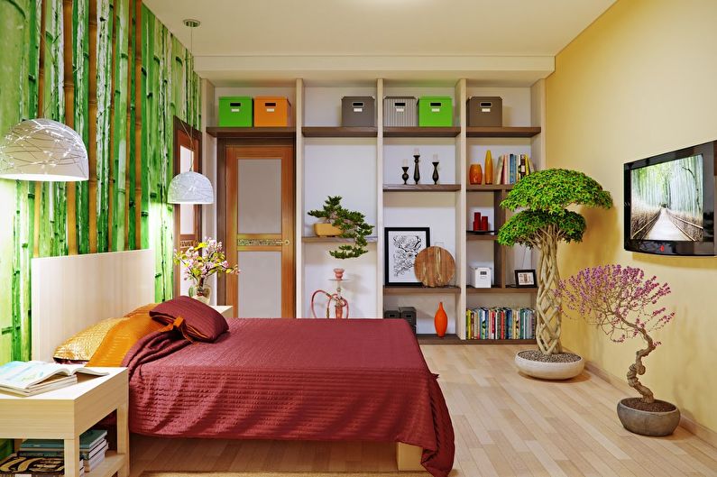 Zelená farba v interiéri spálne - foto