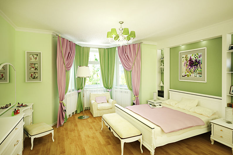 Grön färg i sovrummets inre - foto
