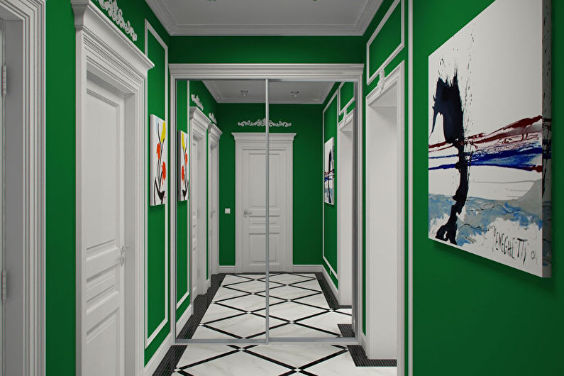 Grön färg i det inre av korridoren, korridoren - foto