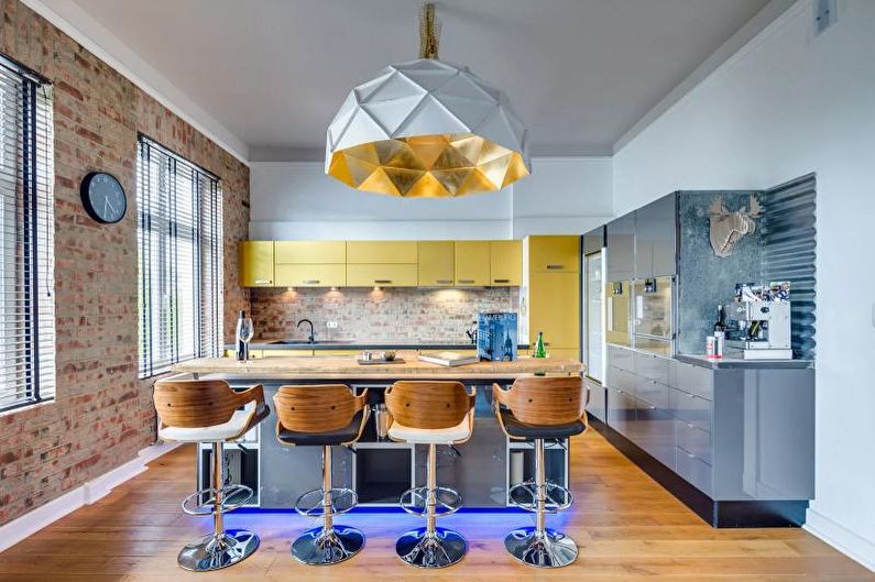 Cozinha amarela tipo loft - design de interiores