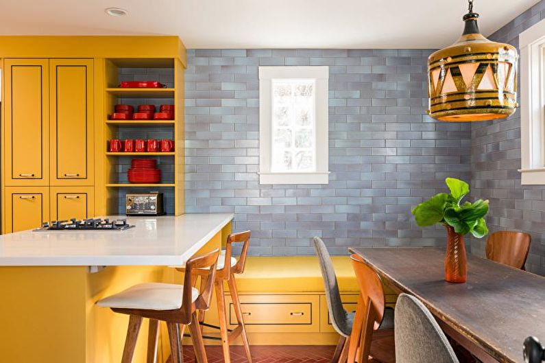 Design de cozinha amarela - decoração de parede