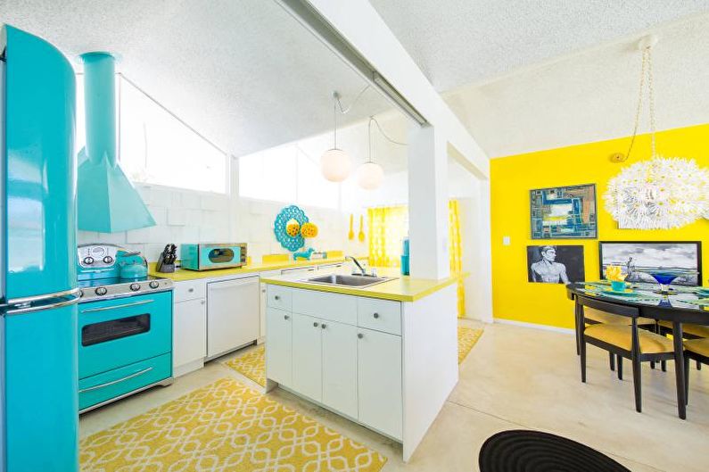 Návrh interiéru kuchyne v žltej farbe - foto