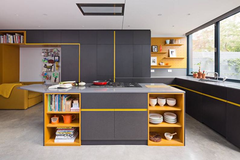 Projekt wnętrza kuchni w kolorze żółtym - zdjęcie