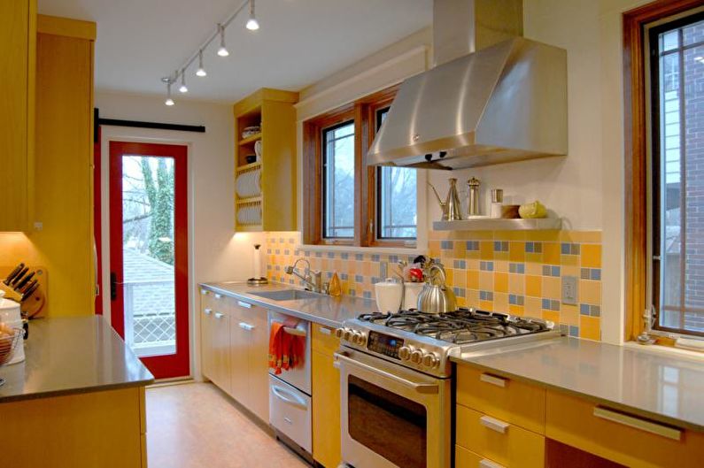 Projekt wnętrza kuchni w kolorze żółtym - zdjęcie