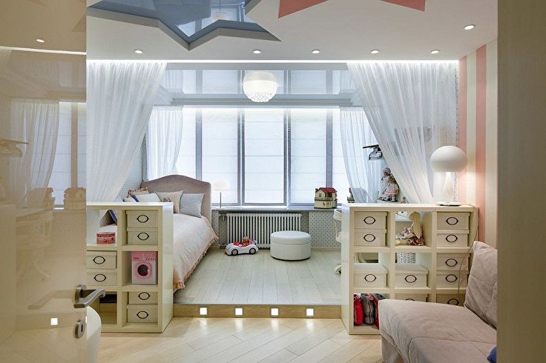 Πώς να ζώνετε ένα δωμάτιο για γονείς και ένα παιδί - Ζώνη ενός δωματίου με διάταξη βάθρου